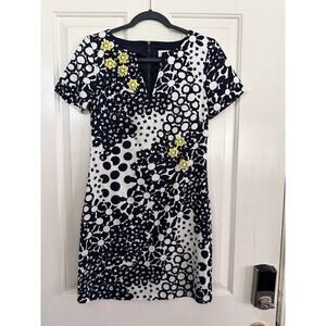 Trina Turk Women's Blue White Floral Short Sleeve Midi Dress Size 2